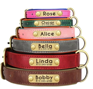 Leather Personalised Dog Collar Custom ID Name for Small Medium Large Dogs - Picture 1 of 11