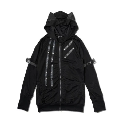 Goth Emo Harajuku-estilo negro oreja de gato cremallera sudadera con capucha Foto 1 de 4