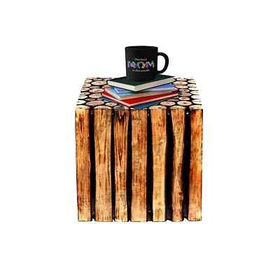 Taburete/mesa de madera artesanal con forma de rectángulo troncos de madera natural acabado liso Foto 1 de 3