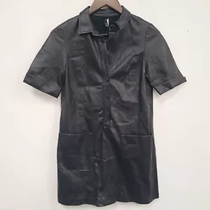 Zara Womens Vegan Leather Short Sleeve Mini Dress Size M Rocker Baddie Edgy - Picture 1 of 11