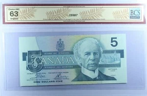 Bank of Canada 1867 $5 Crow-Bouey ENX BC-56aA Yellow Back, UNC 63 BCS Certified - Picture 1 of 2