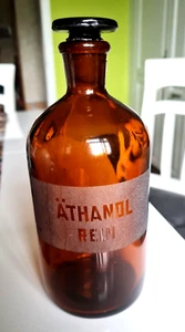 Braun-Glasflasche mit Schliffstopfen 500 ml mit geätzten Namen ÄTHANOL REIN - Bild 1 von 1