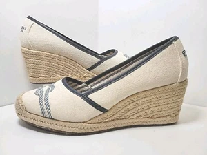 Sperry Top Sider Espadrille Wedges Heels 8M Cream Blue Knot Jute Slip On Canvas - Picture 1 of 22