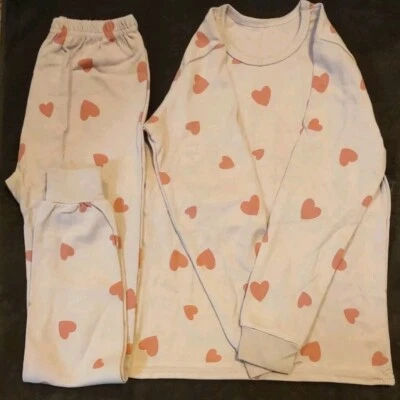 Buttery Soft Girl's Size 8/10 2 Piece Pajamas, Mauve, Pink Hearts, Long Sleeves - Image 1 of 2