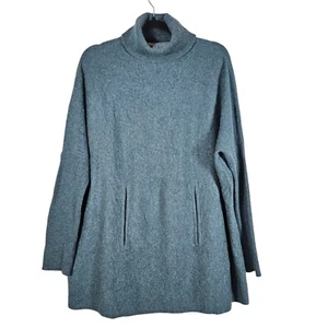 Garnet Hill Sweater Womens L Wool Cashmere Oversized Turtleneck Teal Old Money - Picture 1 of 14