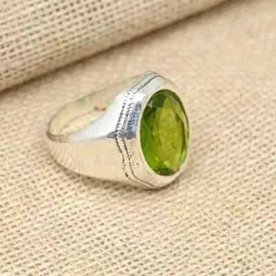 Anillo de aniversario de piedras preciosas de peridoto de plata de ley 925 para hombre todas las tallas D67 Foto 1 de 4