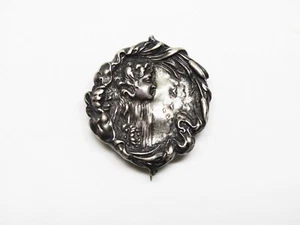 Unger Brothers Art Nouveau Sterling Silver Repousse Woman in Profile Brooch Fob - Picture 1 of 6