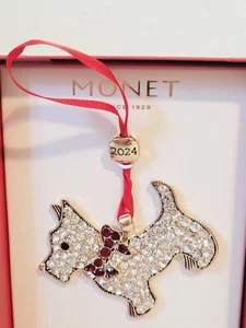 2024 Monet Rhinestone SCOTTISH TERRIER DOG Christmas Ornament NEW in BOX - Picture 1 of 4