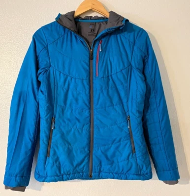 Salomon Jacket Women's Small Blue Hooded Puffer Zip Up Ski Outdoor - Image 1 of 4