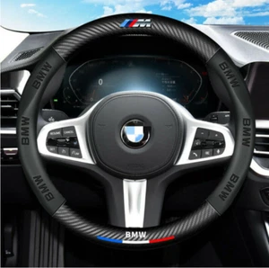 15" PU Leather+Carbon fiber Steering Wheel Cover For 1917-2025 BMW All Cars - Picture 1 of 12