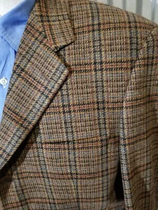 Vintage Paul Frederick 40S Pink brown tartan WOOL Tweed sport Coat Blazer Jacket - Picture 1 of 8