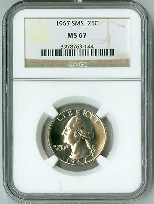 1967 SMS NGC MS67 Washington Quarter 25c, Satin Strike, Beautiful, Ships Quickly - Image 1 of 4