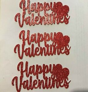Valentines Day Cup Cake Toppers RED Glitter Pack of 6 FREE UK P&P