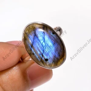 Natural Blue Labradorite Gemstone Ring 925 Sterling Silver Rings Gift for Her - Picture 1 of 5