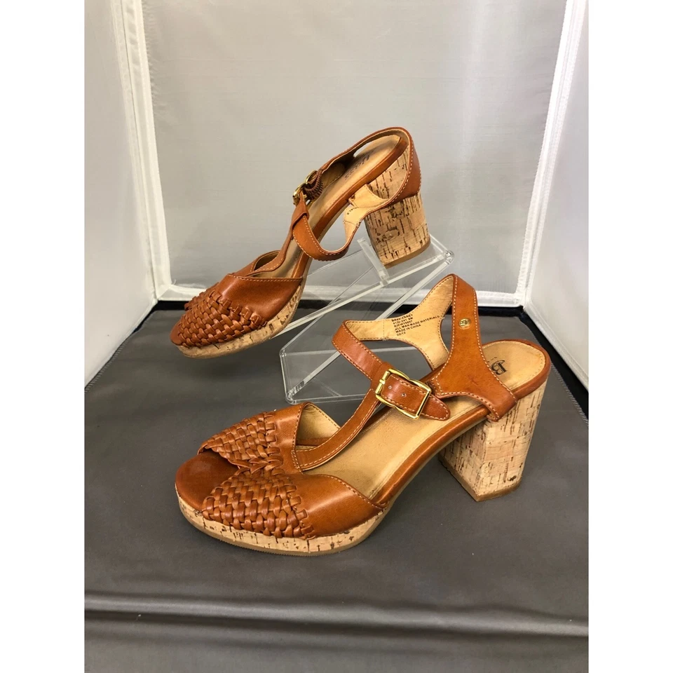 Sandalias Bass para mujer de cuero con plataforma de corcho marrón claro talla 6 M Foto 1 de 4