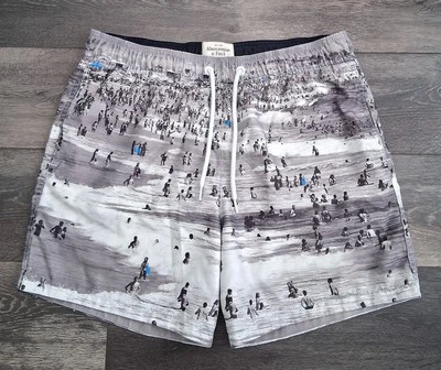 Abercrombie & Fitch Swim Board Shorts Beach Blue Board Grey Scale Mens Large  - Image 1 of 4