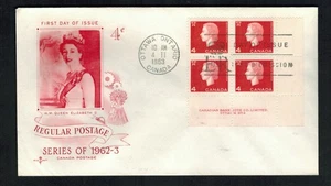 Canada #404, 1963 4¢ red QE II Cameo LR Plate Block #2, Rosecraft cachet FDC - Picture 1 of 1