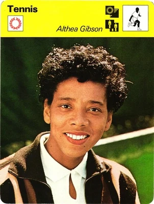 Tarjeta Sportscaster 1977 foto estrella jugador de tenis Althea Gibson #15-06 Foto 1 de 2