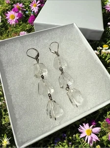 Beautiful Vintage Sterling Silver Rock Crystal Dangle Earrings - Picture 1 of 4