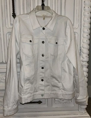 EUC Women’s Matilda Jane Good Hart White Denim Distressed Jacket Size XXL Foto 1 de 4