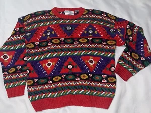 vintage northern isles sweater M Bold Colorful Aztec Coogi Style Cotton 90s - Picture 1 of 4