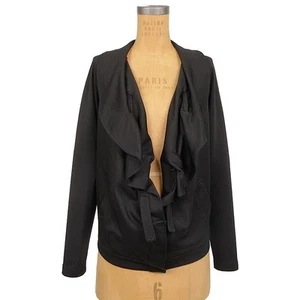 sz M VINTAGE GUCCI TOM FORD Black Cotton Jersey Ruffle Front SPORTY JACKET Y2K - Picture 1 of 11