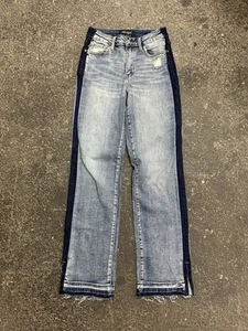 Judy Blue Straight Jeans Damen 24/32 blau Denim ausgefranste Säume Style #JB88641 - Bild 1 von 8
