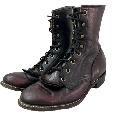 Laredo Leather Kiltie Logger Boots Dark Burgundy Lace-Up Women’s Size 8.5 M USA - Image 1 of 4