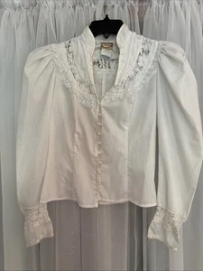 Vintage Jessica's Gunnies San Francisco White Blouse Lace Size S/M - Picture 1 of 10