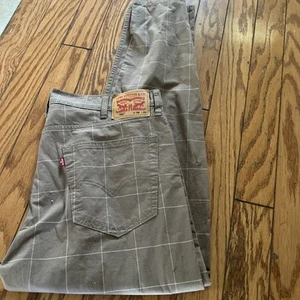 Levis 502 Chino Pants Mens 38x32 Tan Plaid Jean Black Watch Taper - Picture 1 of 4