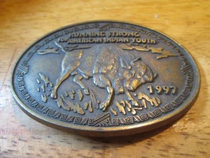 Vintage 1997 RUNNING STRONG FOR AMERICAN INDIAN YOUTH BUFFALO BELT BUCKLE - Picture 1 of 2
