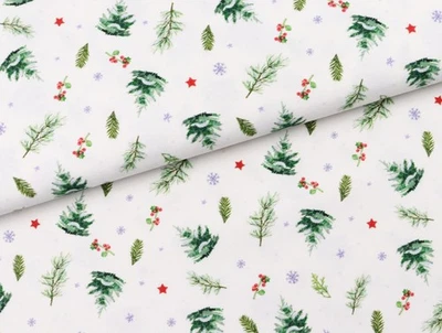 CANVAS stoff feste Baumwolle Weihnachtsbaum Zweige auf WEIß EUR 15,98/m - Bild 1 von 2