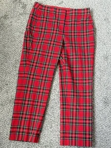 Pantalone Capri J Crew Royal Stewart tartan a quadri rosso taglia 8 M elasticizzato vita alta - Foto 1 di 7