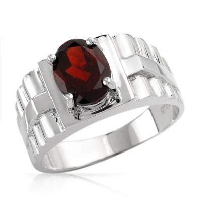 Anillo de caballero granate genuino con 2,35 ctw en plata de ley 925 Foto 1 de 2