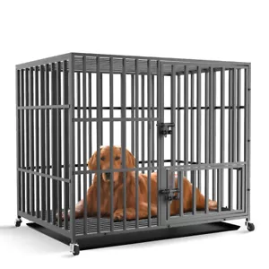 Heavy-Duty Dog Cage Chew Proof Square Tube Metal Kennel Crate Wheel Tray Large - Picture 1 of 12