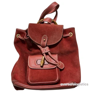 Auth GUCCI Bamboo Backpack Red Suede Leather Used - Picture 1 of 8