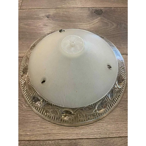 VINTAGE 1920s/1930s ribbed & tulip patterned ceiling light shade white & clear Cover