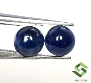 6 mm Certified Natural Blue Sapphire Round Cabochon Pair 3.13 CTS Loose Gemstone - Picture 1 of 6