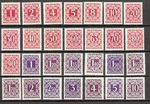 1949/57 Porto Ziffernzeichnung Gelber Gummi Postfrisch ** MNH ANK 232 - 259 - Picture 1 of 2