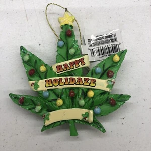 Cannabis Pot Hoja 4" Resina ¡Feliz Holidaze Adorno de Navidad! S20 - Imagen 1 de 1