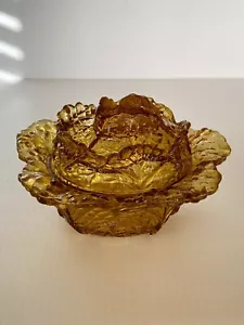 P V France/L. E. Smith Indiana Glass Cabbage Covered Candy Dish With Lid Amber - Picture 1 of 14