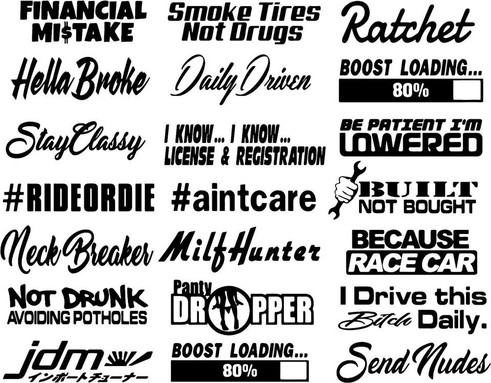 WHITE 10 RANDOM STICKER PACK JDM TURBO DRIFT TUNER LOW RACING EURO FUNNY STANCE - Image 1 of 1