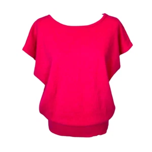 Womens Lambswool Short Sleeve Knit Sweater Top Hot Fuchsia Pink Vintage Blouse M - Picture 1 of 15