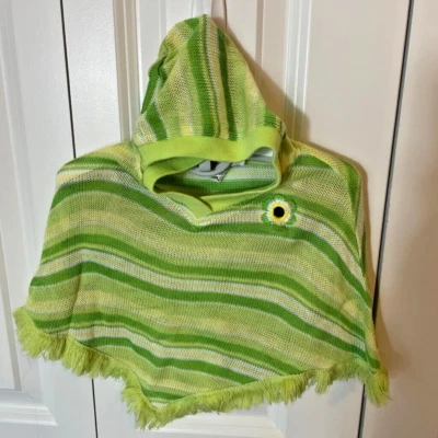 Little Lass Toddler Girls Clothes Sweater Poncho Size 12 Months Green Stripe - Image 1 of 3