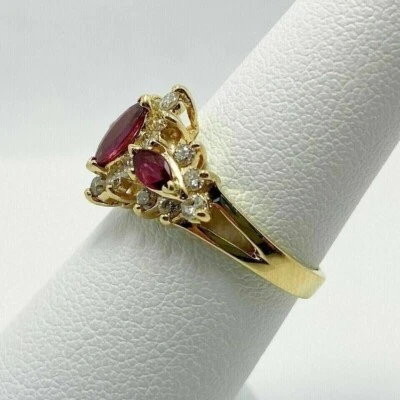 14K Yellow Gold Plated 2Ct Marquise Cut Lab-Created Ruby Diamond Engagement Ring - Image 1 of 4