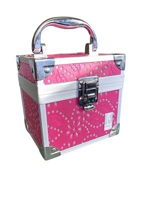 CABOODLES ROSA PLATA FLORES MINI CUADRADO TREN ESTUCHE ESTILO MANGO PLATEADO Usado en Excelente Condición Foto 1 de 4