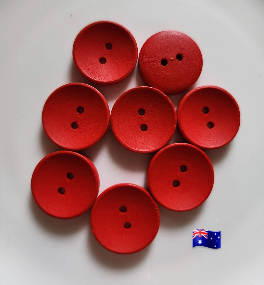 20pcs 20mm Bright Red Wooden 2 Hole Buttons - Image 1 of 1