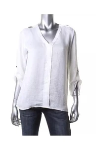 ELLEN TRACY Women's NWT Size XS S White Chiffon Studded Casual Top Blouse Shirt - Picture 1 of 5