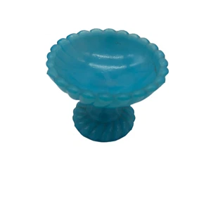 Vintage Miniature French Portieux Vallerysthal Salt Cellar Blue Opaline Glass - Picture 1 of 5