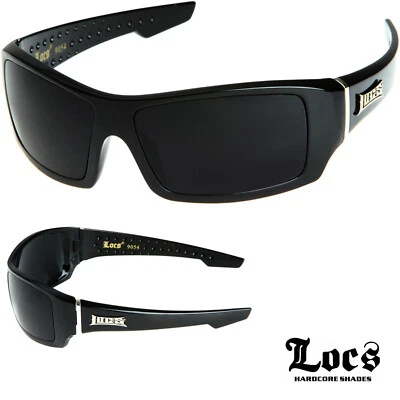 LOCS Rectangular Gangster Black Shades Mens Designer Sunglasses Cholo Dark Lens - Image 1 of 4
